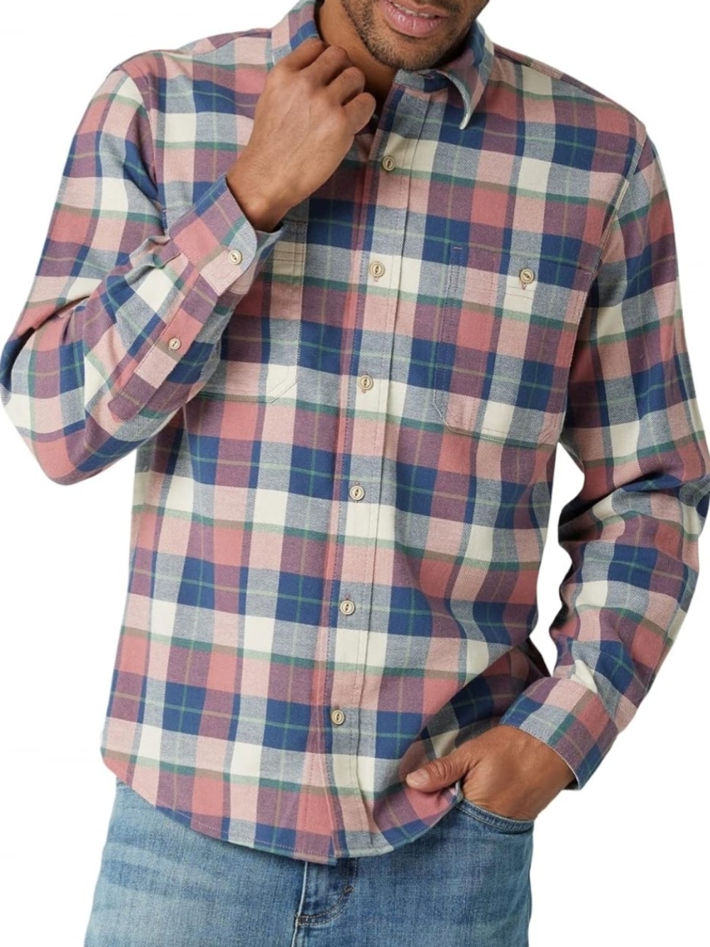 Wrangler Authentics Men's Cloud Flannel Plaid Button Down Shirt